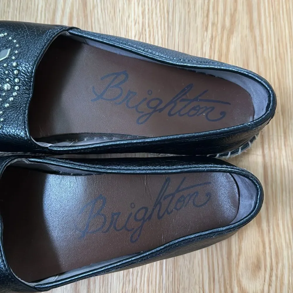 Brighton Womens Black Studded Leather Jett Espadrille Slip On Shoes Sz 8 Comfort